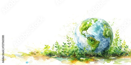 Watercolor World Earth Day, sustainability for a greener tomorrow, with copy space.