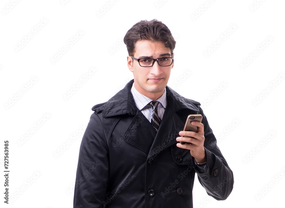 Young businessman wearing winter coat isolated on white Young businessman wearing winter coat isolated on white