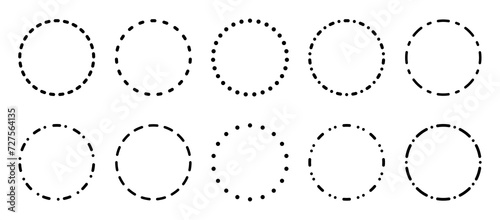 Simple Round Dashed and Dotted Lines – Dashed Outline Ring Icons – Graphic Elements for Modern Designs