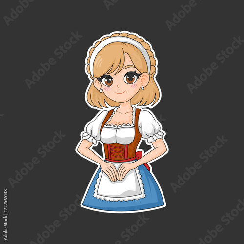 sticker of maid, cartoon style, kawaii