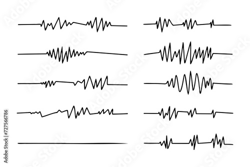 Doodle graphics of heartbeats, sound symbols and earthquakes.
