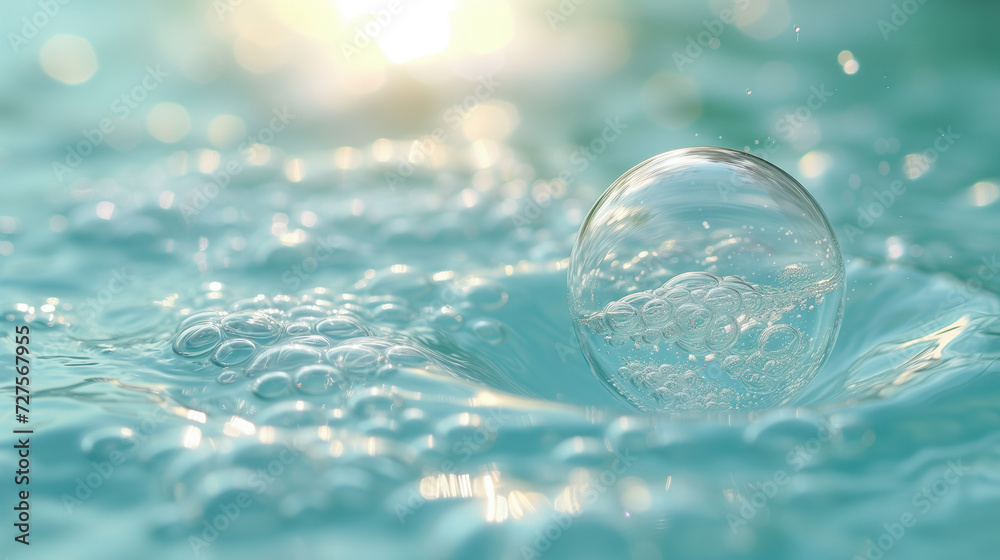 cosmetic moisturizer bubble on water surface, Cosmetic Essence, Liquid bubble, Molecule inside Liquid Bubble.	 - obrazy, fototapety, plakaty 