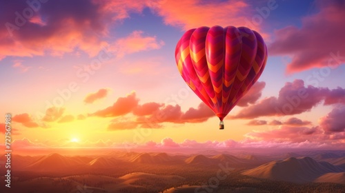 Hot air balloon over the sea at sunset. Neural network AI generated art © mehaniq41