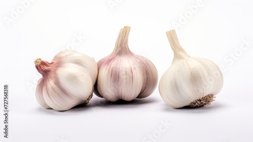 Closeup Garlic clove and bulb isolated on white background. Neural network AI generated art