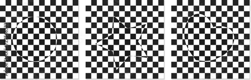 Set of backgrounds of black and white mosaic and 3d-figures. Templates for banner, cover, poster, postcard. Abstract patterns in black and white checkered . Optical 3D art