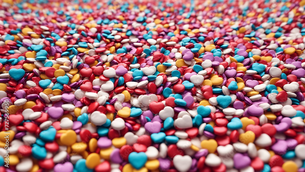 many colors candy shape Background fill inside 3D hearts, Background of colorful many colors candy shape Background fill inside 3D hearts, Background of colorful
