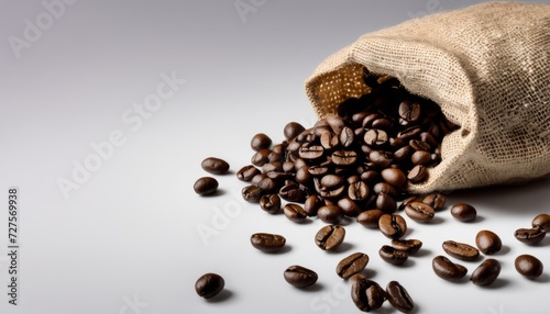 A brown sack full of coffee beans photo