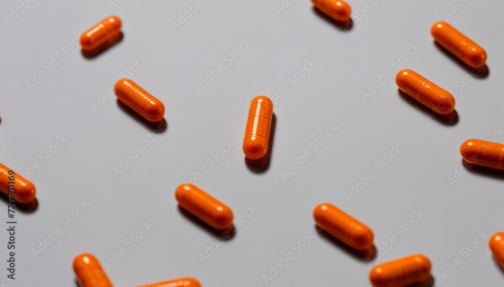 A bunch of orange pills on a white background A bunch of orange pills on a white background