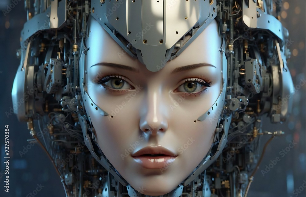 half robot or ai woman face. Generative Ai half robot or ai woman face. Generative Ai