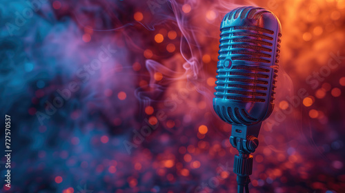 A microphone with lots of colorful smoke coming out. abstract color. Fun and excitement with the music concept.