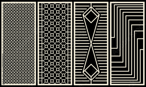 Set of geometric patterns. Decorative panel for laser cutting. Template for cutting plywood, wood, paper, cardboard and metal.