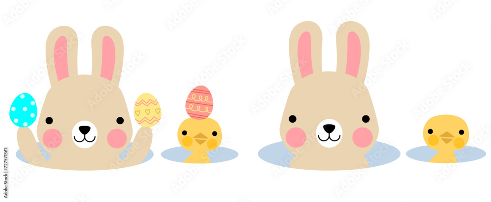 Easter bunny rabbits and Easter eggs, Welcome spring season, 