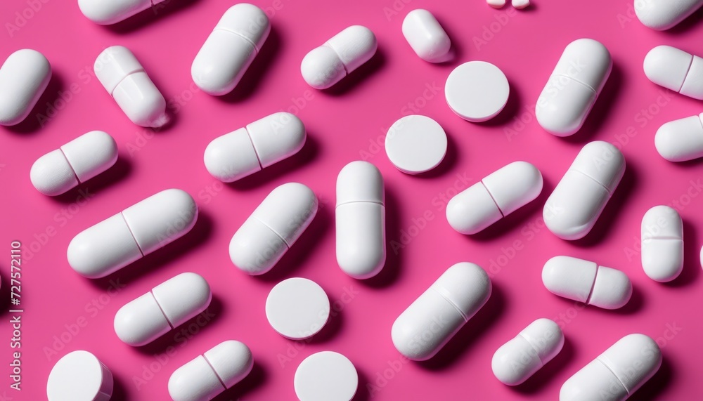 A pink background with white pills on it A pink background with white pills on it