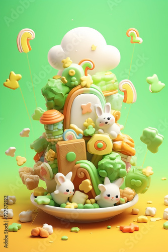 St. Patrick s Day snacks  incorporating lucky charms and green treats  soft pastel colors  3d icon clay render.