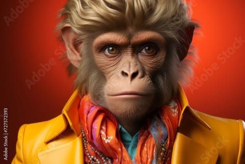 服を着た猿ポートレート,Generative AI AI画像