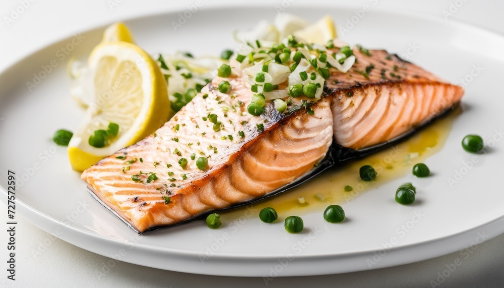 A plate of fish with lemon and pepper A plate of fish with lemon and pepper
