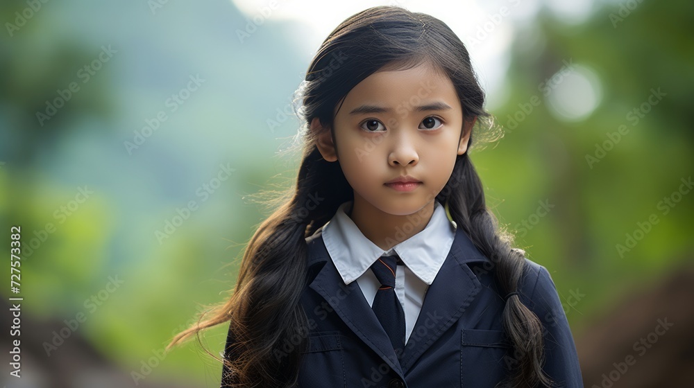 Little girl going to school. Neural network AI generated art Little girl going to school. Neural network AI generated art
