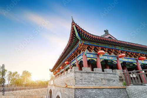 Ruins of Chinese-style city towers, Yueyang, China. photo