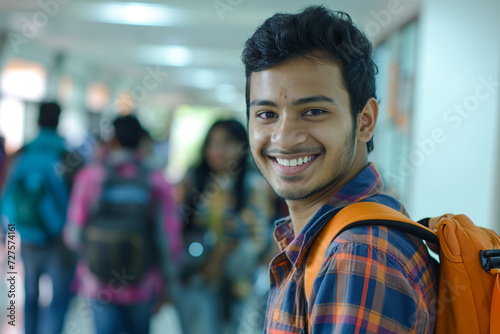 male indian student at the school on the bokeh style background