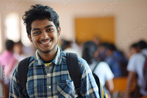 male indian student at the school on the bokeh style background