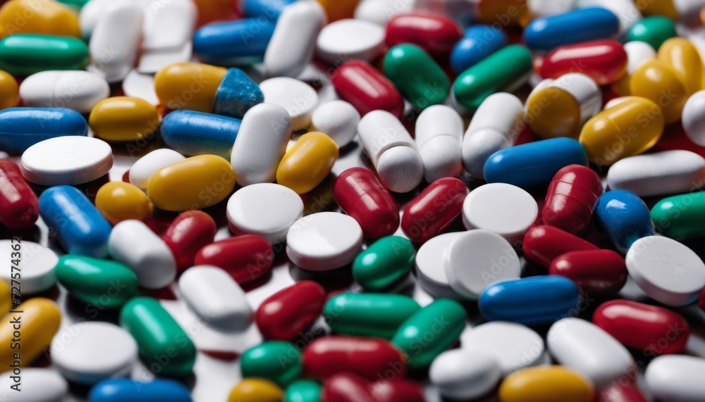 A pile of different colored pills A pile of different colored pills