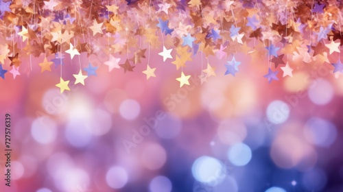Festive Christmas background. Elegant abstract background with bokeh defocused lights and stars. Neural network AI generated art