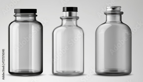 Three glass jars with black lids