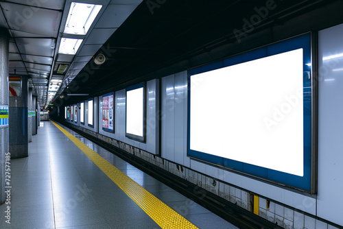 white billboards in the subway station