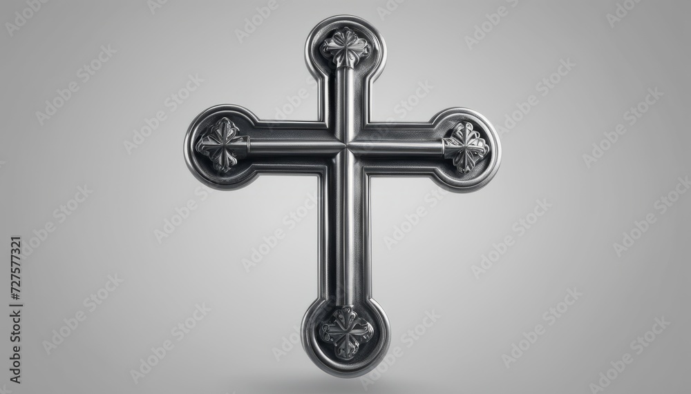 A silver cross with jewels in the middle A silver cross with jewels in the middle
