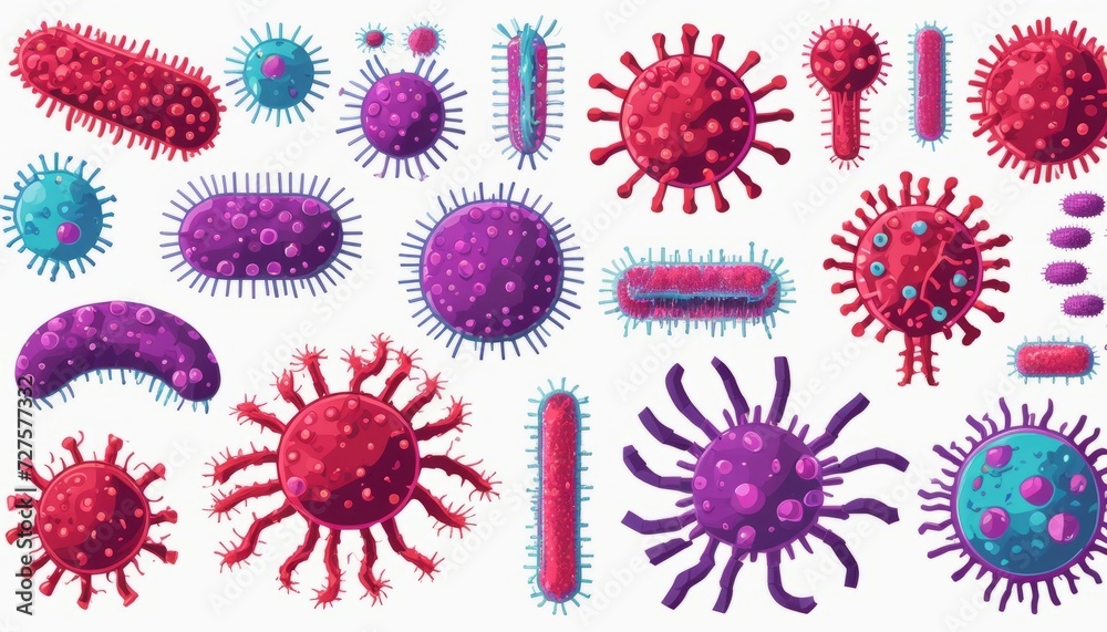 A collection of different types of germs and bacteria - obrazy, fototapety, plakaty 