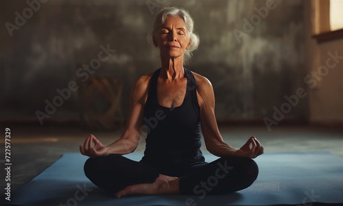 60s woman doing yoga