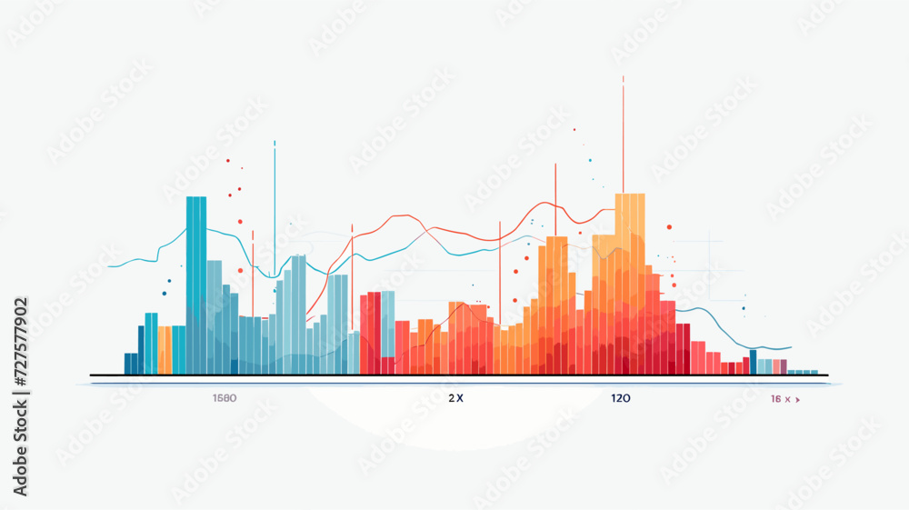 Abstract vector illustration featuring stock charts and graphs  using dynamic lines and colorful bars to depict financial growth and movement in a visually captivating and meaningful composition.