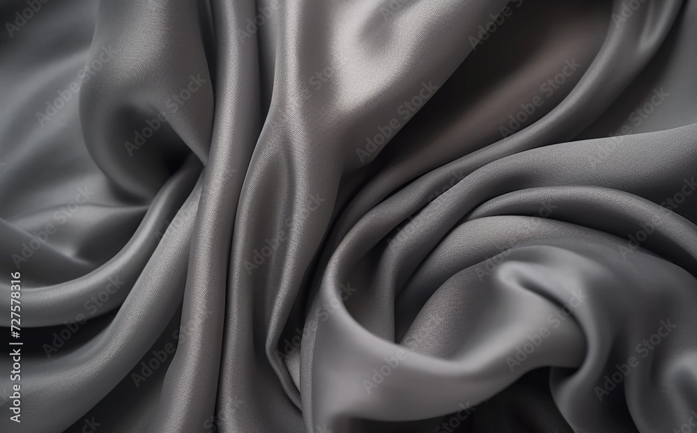 Obraz premium ironside grey color satin fabric silk for background. gray fabric textile drape with crease wavy folds, wind movement, background, texture.