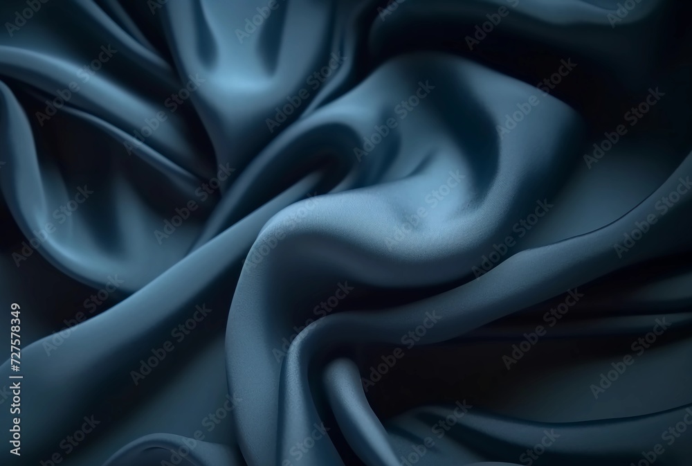 Obraz premium pickled bluewood color satin fabric silk for background. blue fabric textile drape with crease wavy folds, wind movement, background, texture.