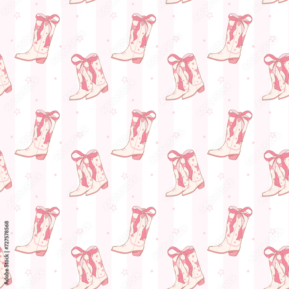 Coquette Pattern Cowgirl Boot,  Girly Western Digital Paper