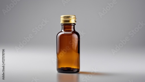 A bottle of medicine with a gold cap