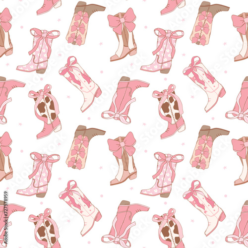Coquette Pattern Cowgirl Boot, Girly Western Digital Paper isolated on white background.