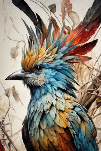 a Marvelous abstract color paint splash parrot, Generative ai. © law
