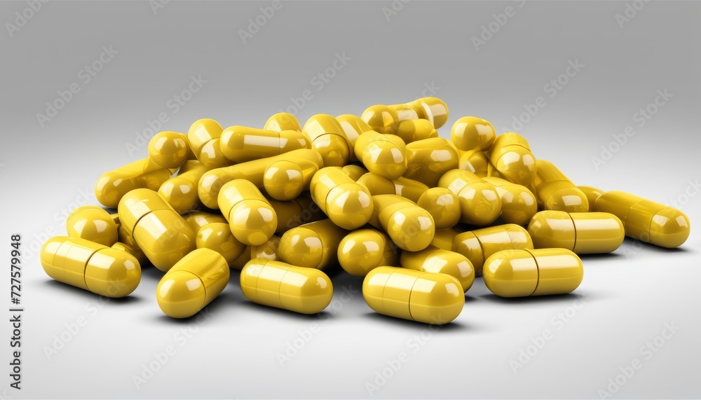 A pile of yellow pills on a white background A pile of yellow pills on a white background