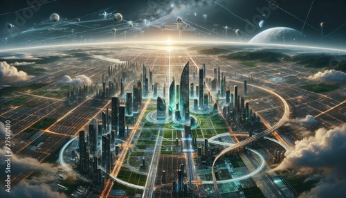 Futuristic Cityscape with Advanced Technology and Neon Lights