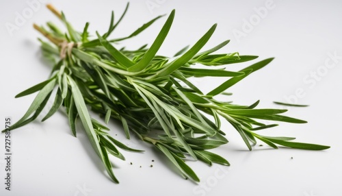 A bunch of green herbs on a white background