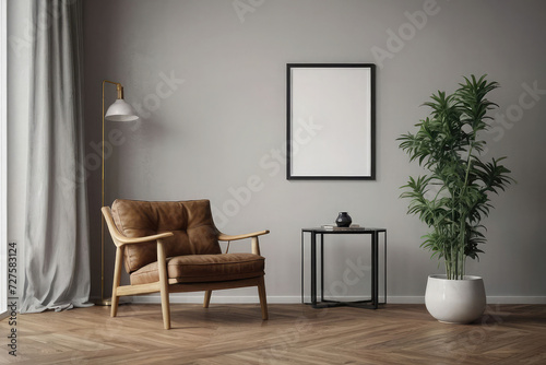 Aesthetic Minimalism: Cozy Living Room with Beige Wall, Elegant Decor, and Stylish Furnishings.      © aitricho
