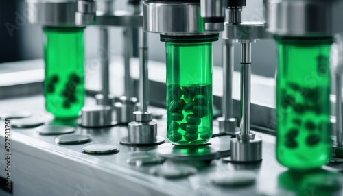 A machine with four green vials