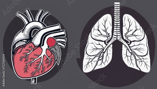 Two black and white diagrams of a heart and lungs photo