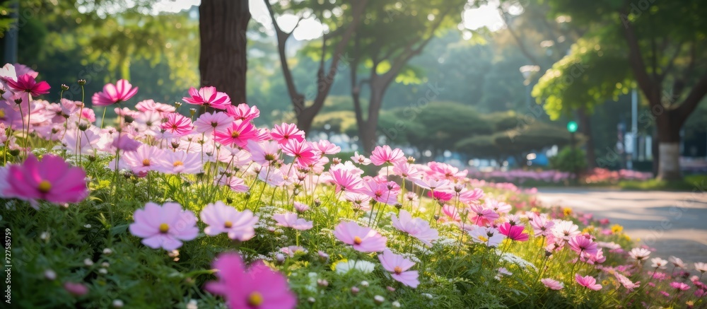 floral display, the beautiful pink petals of the summer flowers added a natural touch of beauty to the park floral display, the beautiful pink petals of the summer flowers added a natural touch of beauty to the park