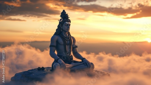 Maha Shivaratri concept, Lord Shiva sitting in heaven.