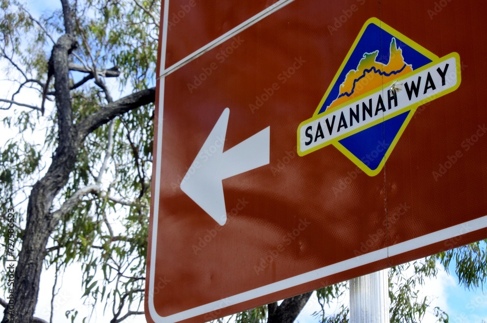 Savana way roadsign in Queensland outback Australia