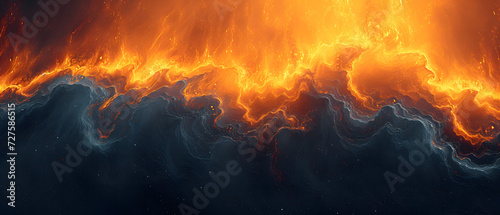 Painting of a Fiery Wave Colliding With Water