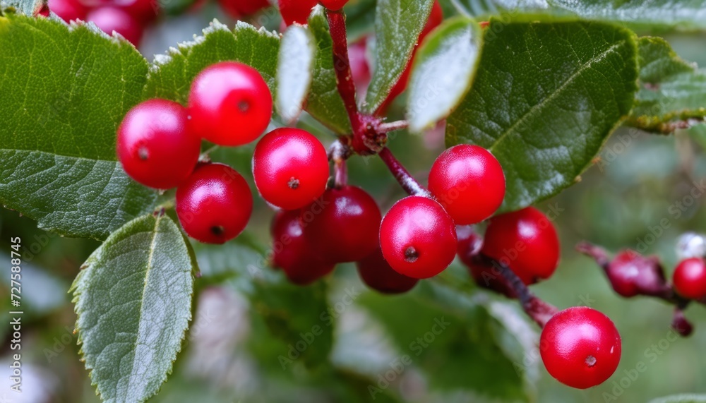 A bunch of red berries on a tree branch A bunch of red berries on a tree branch