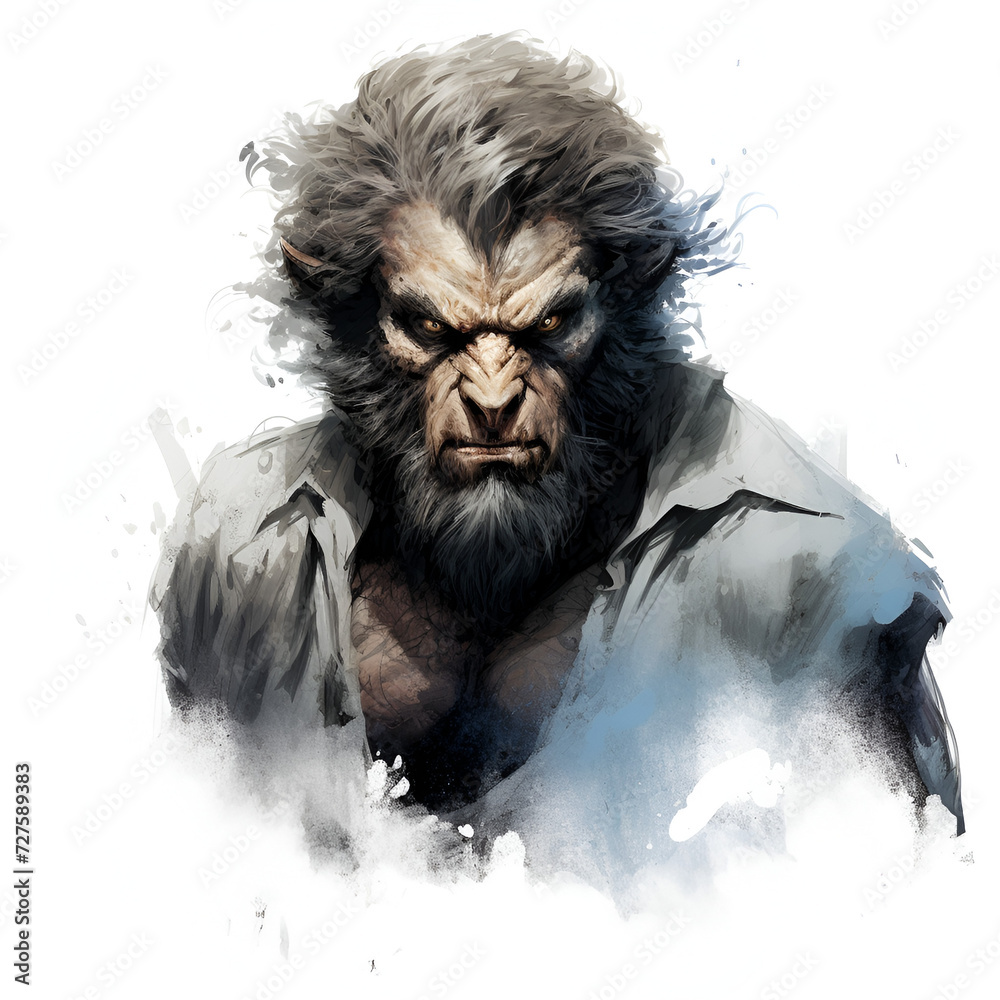 Artistic Style Werewolf Wolfman Humanlike Wolf Painting Drawing Illustration